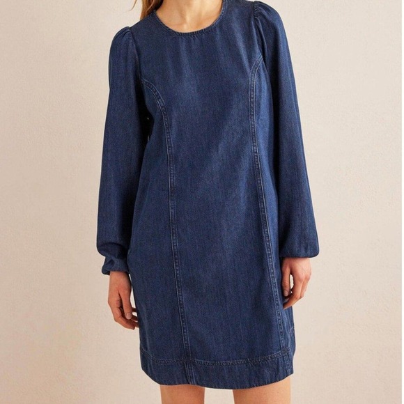 NEW Boden Women Dress 12 Denim Blouson Shift‎ Tencel Chambray Long Sleeve - Picture 16 of 16